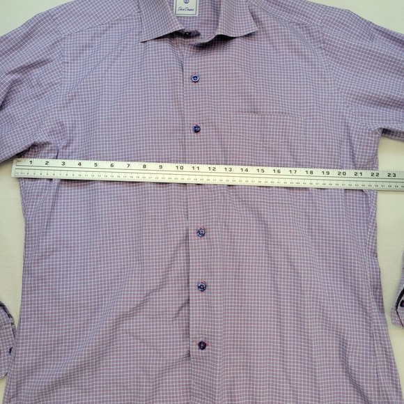 David Donahue Dress Shirt Mens Large Purple Check Button Up Long Sleeve - Picture 7 of 10